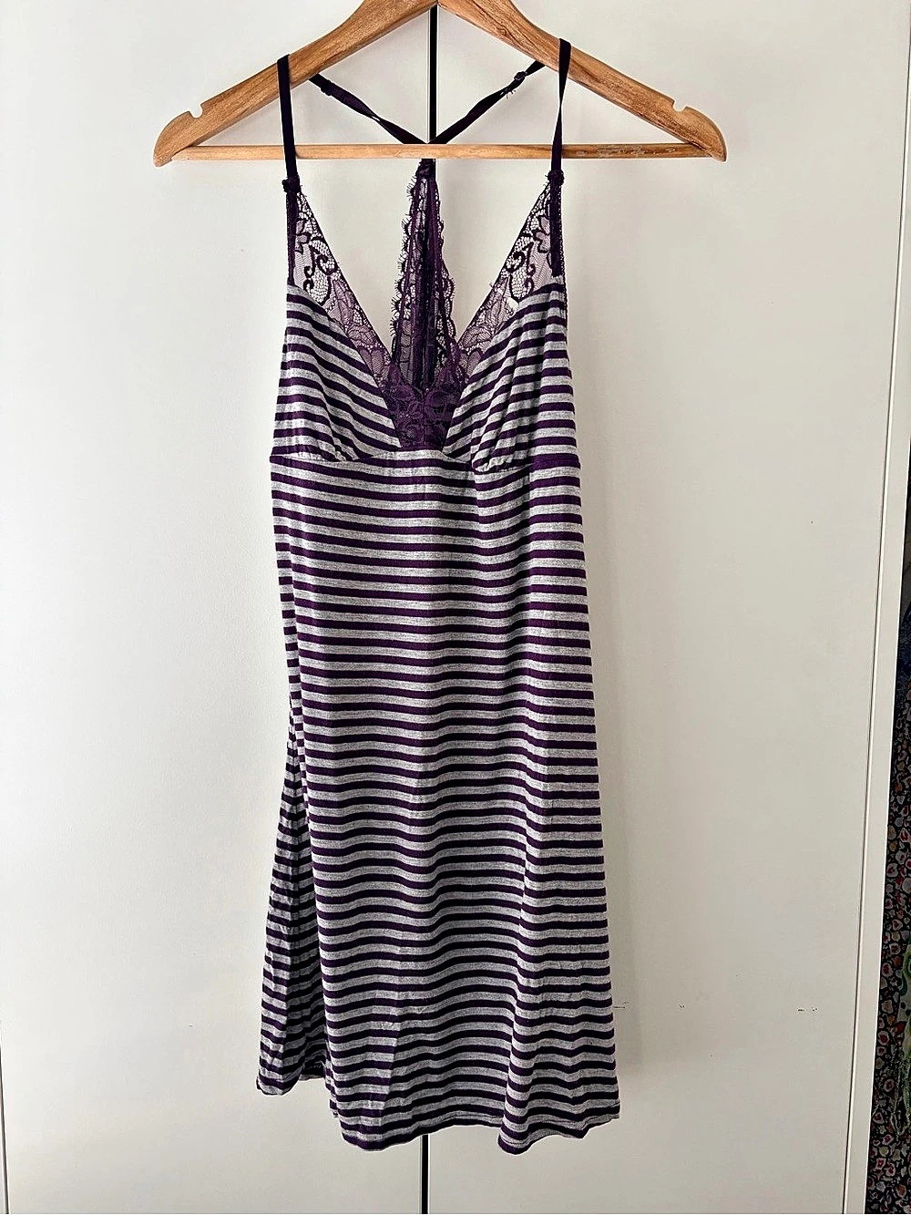 ADORÉ ME Striped Lace Maxi Dress in Purple & Gray Size Medium